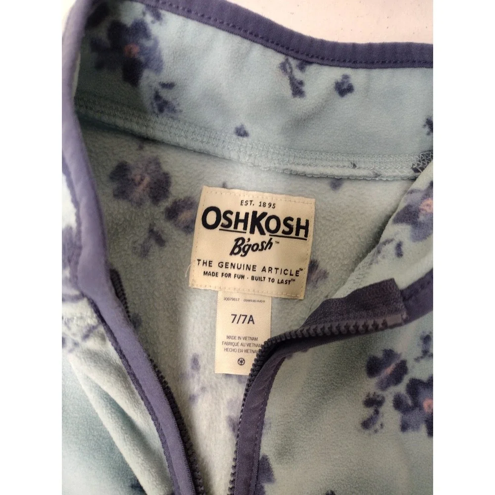 OshKosh Bgosh Girls Blue Floral Fleece Quarter Zip Pullover Sweater size 7